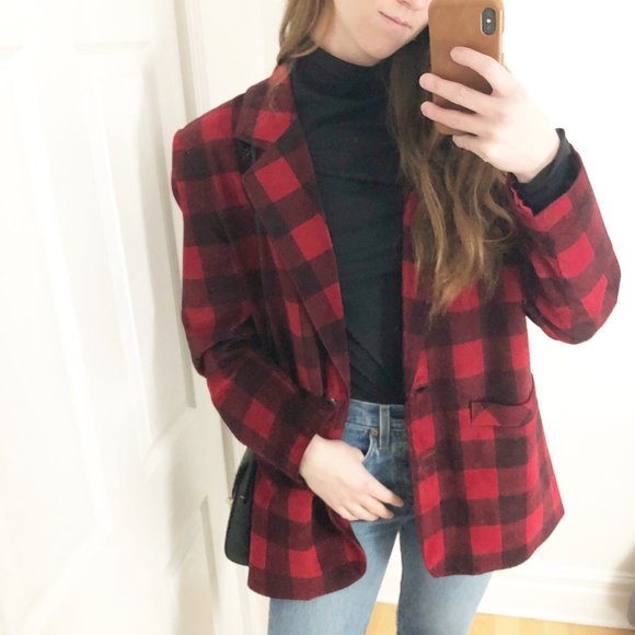Vintage Danier Suede Plaid Check Red Blazer Jacket